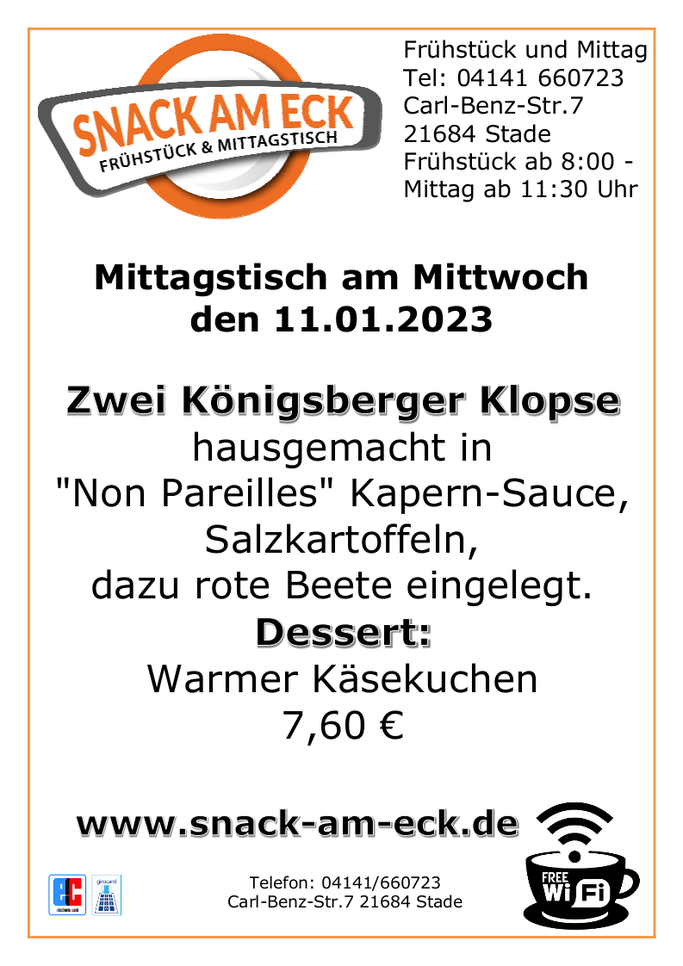 Mittagstisch am Mittwoch den 11.01.2023