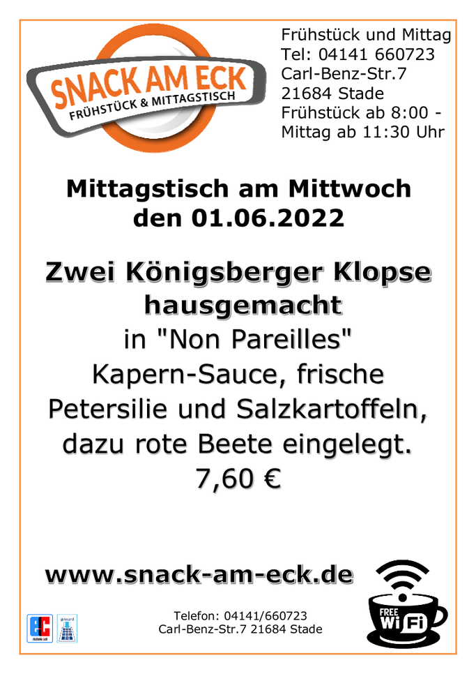 Mittagstisch am Mittwoch den 01.06.2022