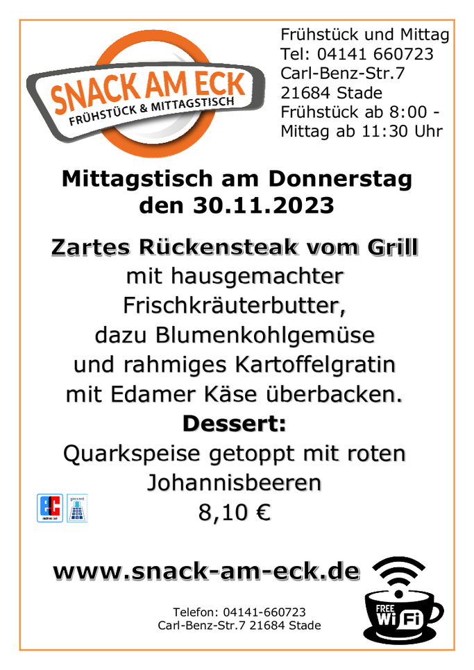 Mittagstischam Donnerstag den 30.11.2023