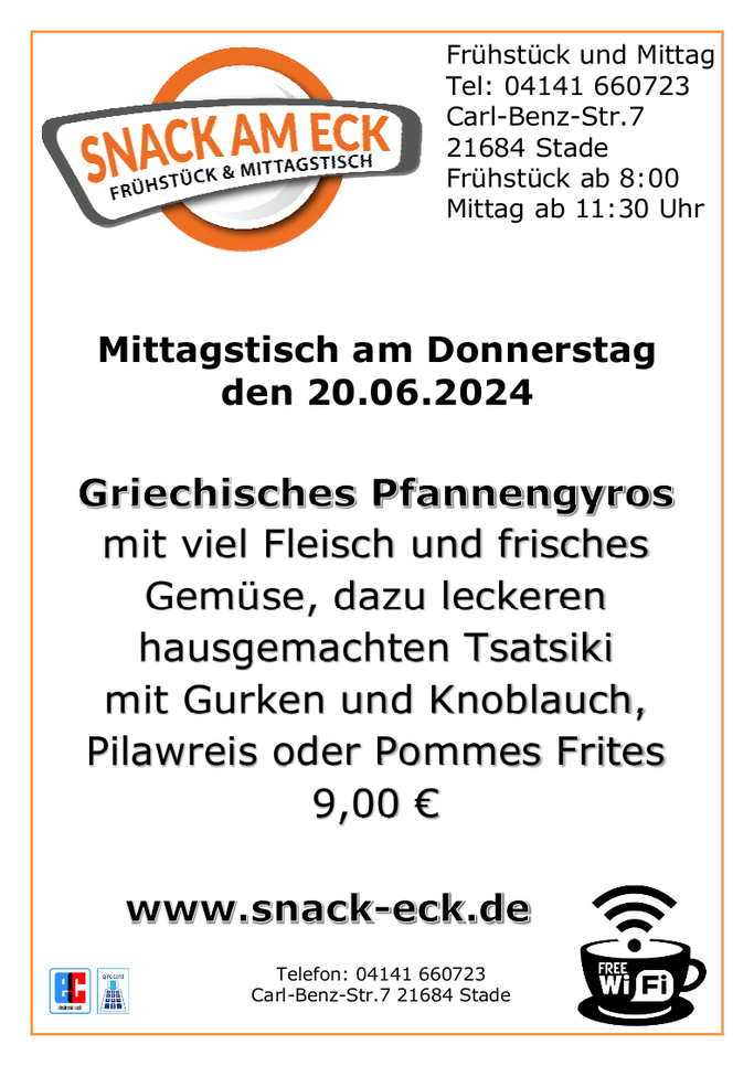 Mittagstisch am Donnerstag den 20.06.2024