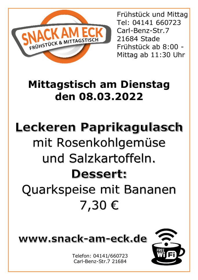 Mittagstisch am Dienstag den 08.03.2022