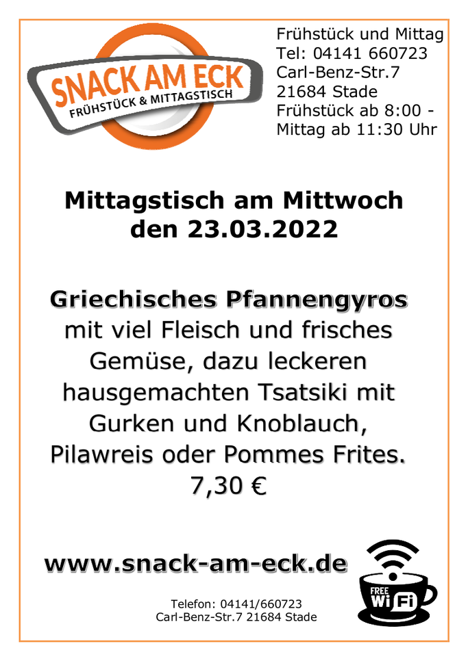 Mittagstisch am Mittwoch den 23.03.2022