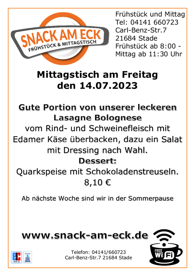 Mittagstisch am Freitag den 14.07.2023