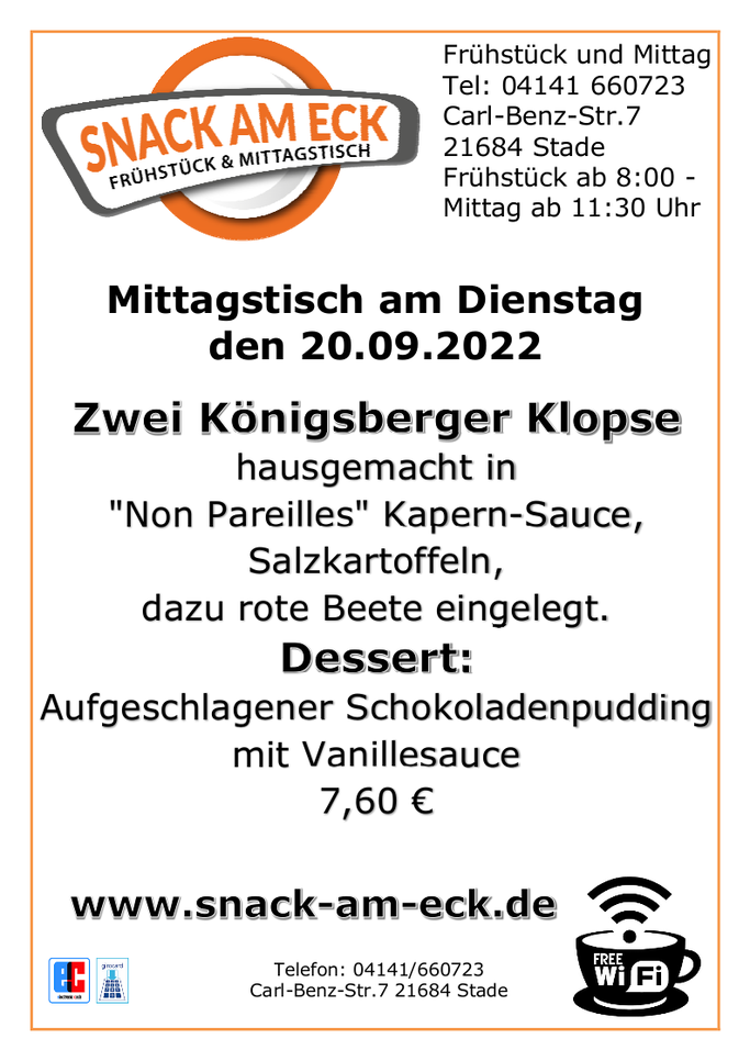 Mittagstisch am Dienstag den 20.09.2022