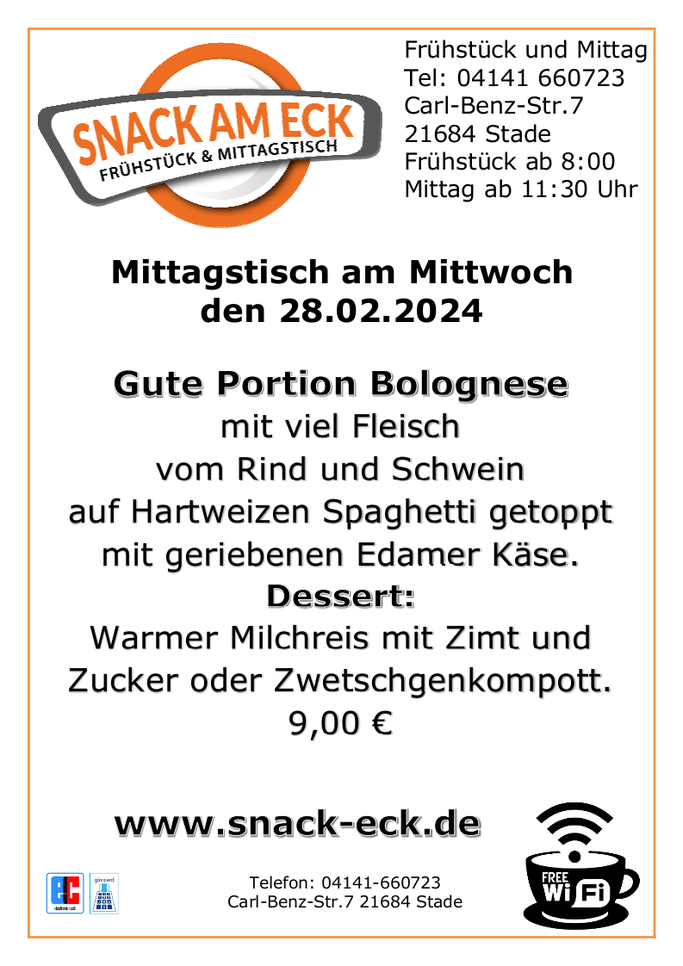 Mittagstisch am Mittwoch den 28.02.2024