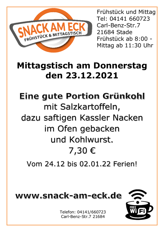 Mittagstisch am Donnerstag den 23.12.2021: 