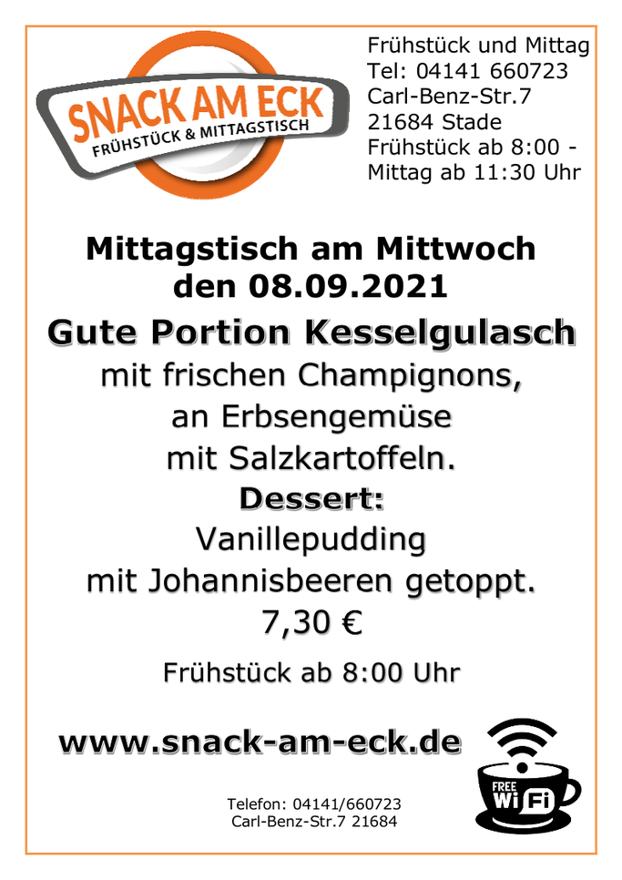 Mittagstisch am Mittwoch den 08.09.2021: Hähnchenbrust Medallions vom Grill, getoppt mit frischem  marinierten Rucola & Mozzarella auf Tomatenrahmsauce serviert auf Penne Rigate Nudeln Dessert: Naturjoghurt mit Erdbeeren verrührt. 7,30 €