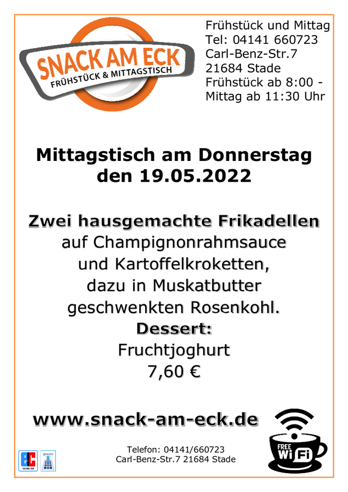 Mittagstisch am Donnerstag den 19.05.2022: 
