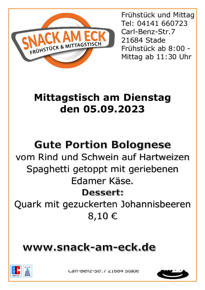 Mittagstisch am Dienstag den 05.09.2023