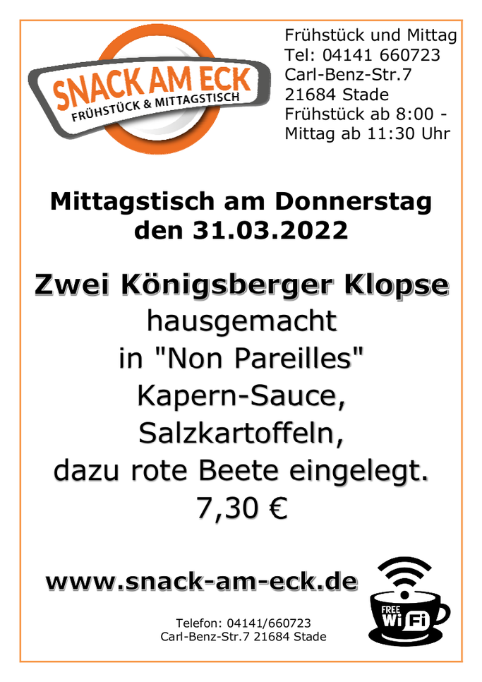 Mittagstisch am Donnerstag den 31.03.2022