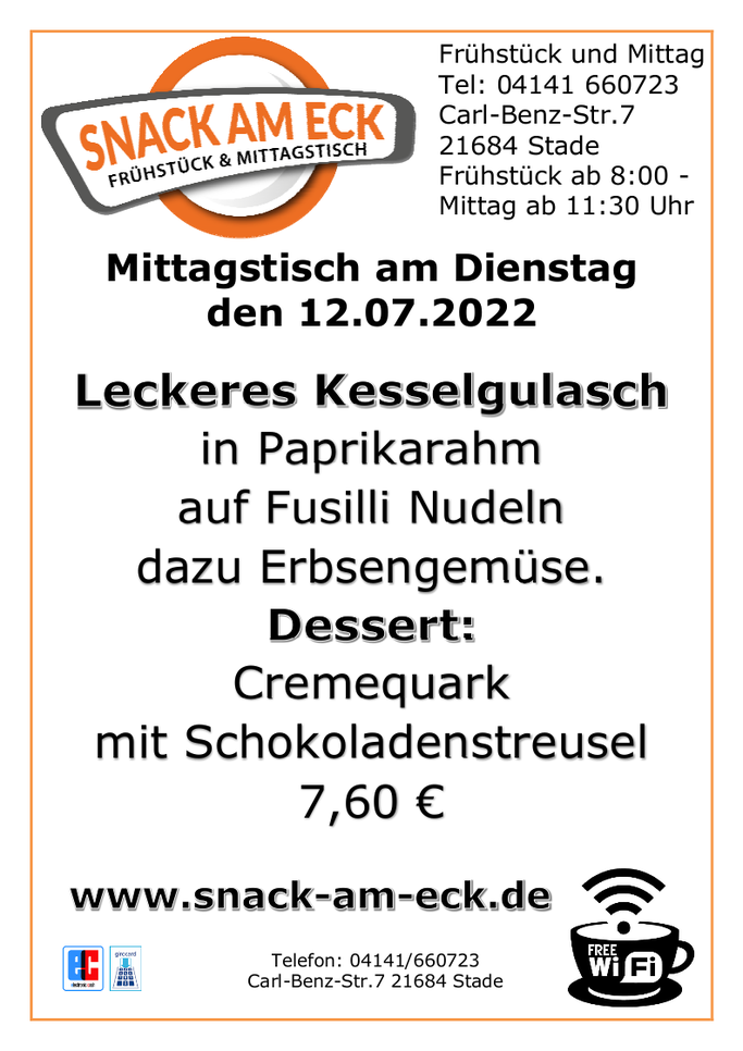 Mittagstisch am Dienstag den 12.07.2022