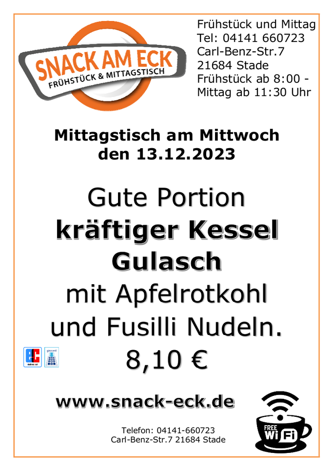 Mittagstisch am Mittwoch den 13.12.2023
