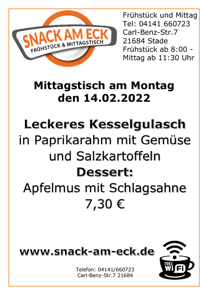 Mittagstisch am Montag den 14.02.2022: 