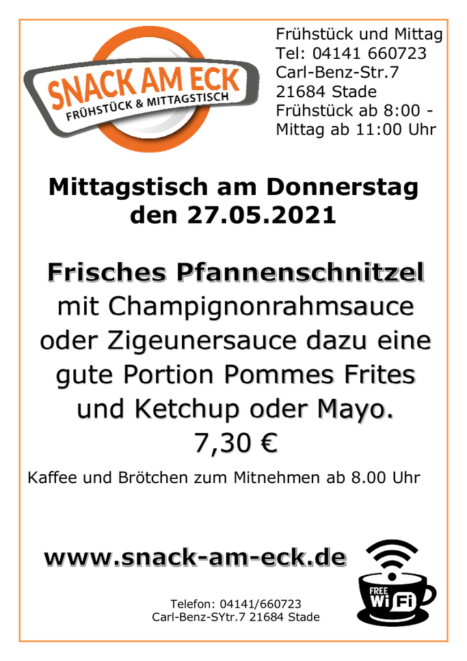 Mitttagstisch am Donnerstag den 27.05.2021: Schnitzel!