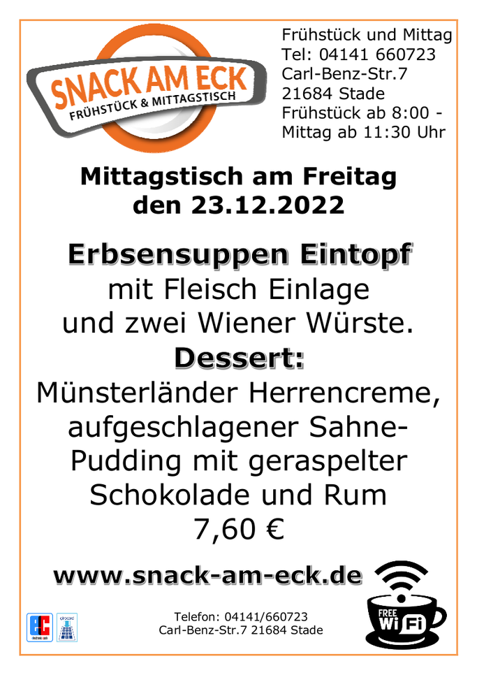 Mittagstisch am Freitag den 23.12.2022