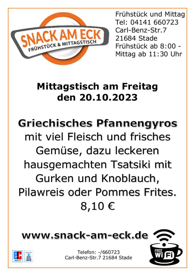 Mittagstisch am Freitag den 20.10.2023