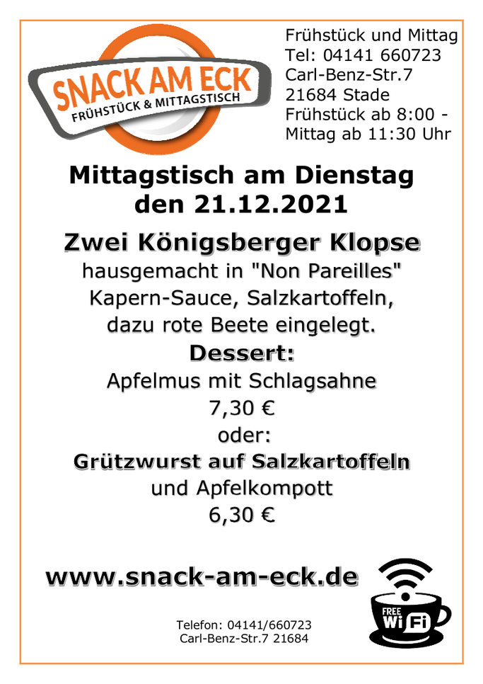 Mittagstisch am Dienstag den 21.12.2021: 