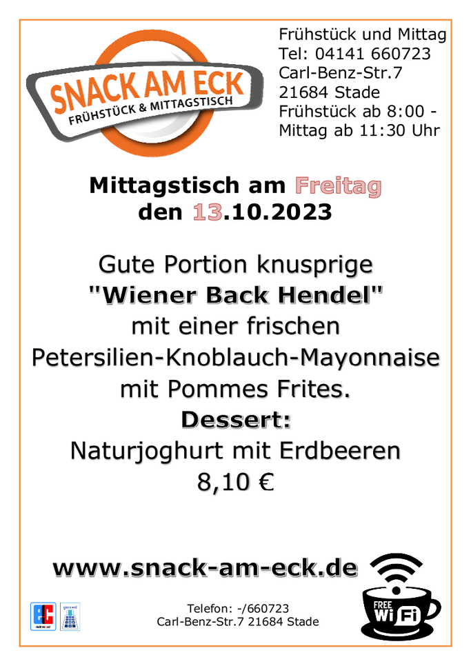Mittagstisch am Freitag den 13.10.2023
