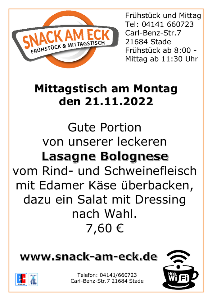 Mittagstisch am Montag den 21.11.2022