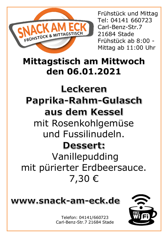 Mittagstisch am Mittwoch den 06.01.2021: 