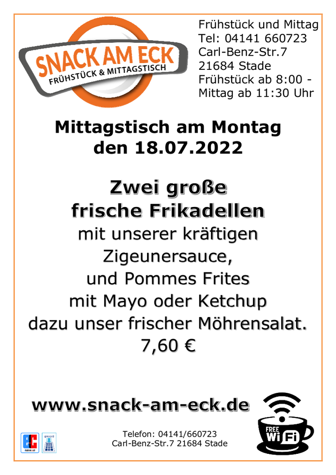 Mittagstisch am Montag den 18.07.2022