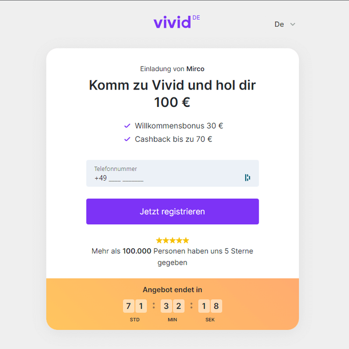 100€ Deal bei Vivid Money