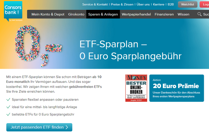 Sparpläne für ETFs bei der Consorsbank