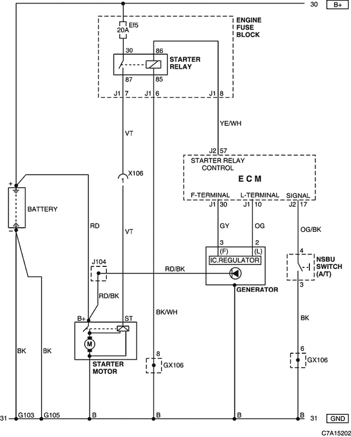 Battery, Starter, Generator And Switch Circuit Nsbu – Hfv6 3.2 (Lu1)