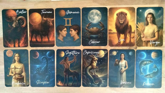 Lot de 12 cartes personnalisables par signe du zodiaque