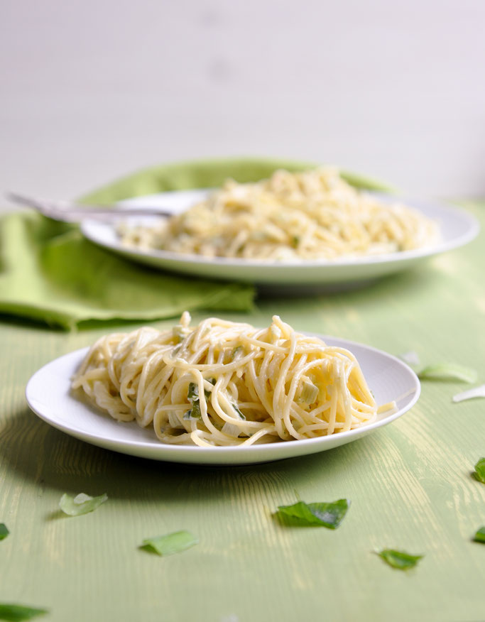 Lauch Sahne Soße zu Spaghetti aus dem Thermomix vegan möglich