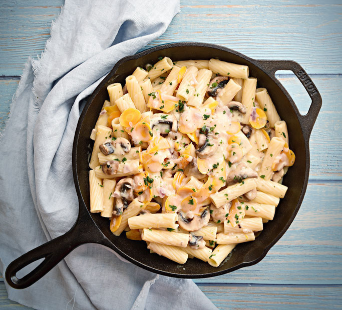 Pasta in cremiger Soße mit Möhren und Pilzen, Thermomix