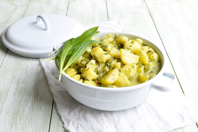 Bärlauch Kartoffeln als Beilage bringt etwas Abwechslung auf den Teller, vegan möglich, z.B. aus dem Thermomix