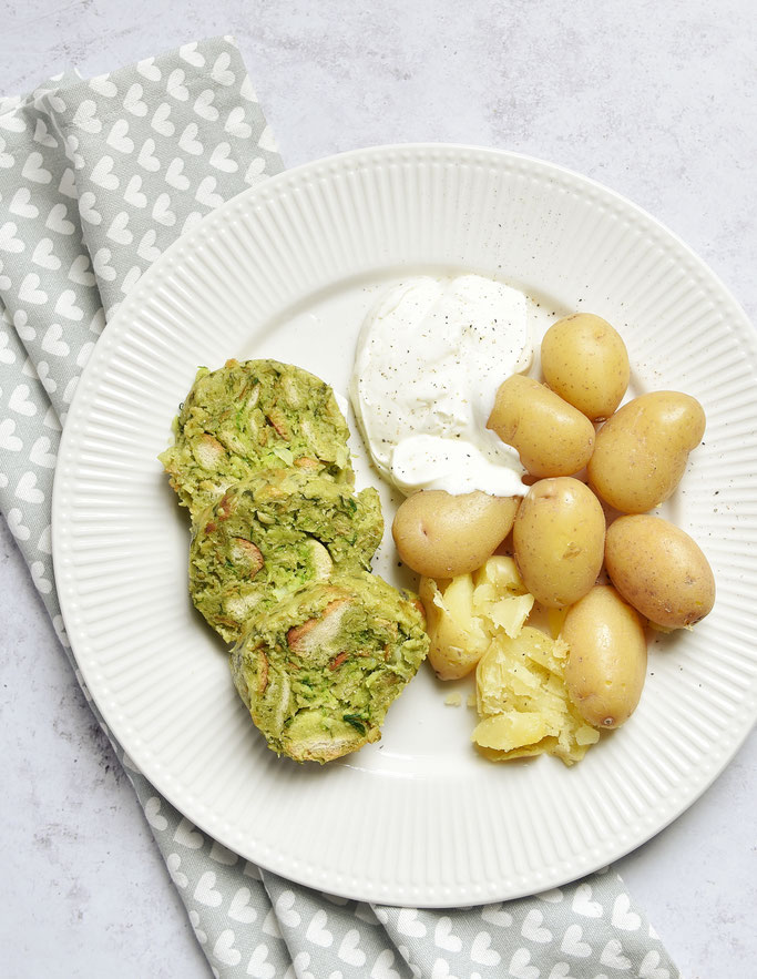 Bärlauch Serviettenknödel, Varoma, Thermomix, mit Kartoffeln und Kartoffelcreme