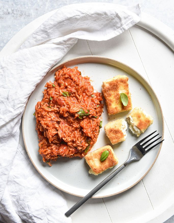 Gebratener Feta Käse mit Tomatenreis, Thermomix, vegetarisch