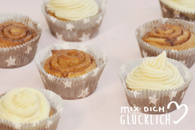 Zimtschnecken Muffins mit Frischkäse Frosting vegan möglich