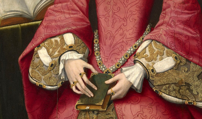 Detail der Ärmel aus dem Portrait der Elisabeth I als Prinzessin, Flämische Schule, Royal Collection. Foto: Epochs of Fashion