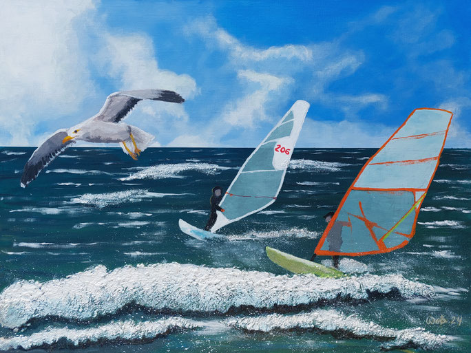 Wettsegeln / Kunstwettbewerb Timmendorfer Strand 2024 - Acryl auf Leinwand, 80 x 60cm, 2024