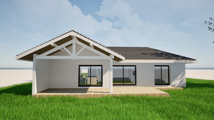 Vue 3D maison Traditionnelle Charpente