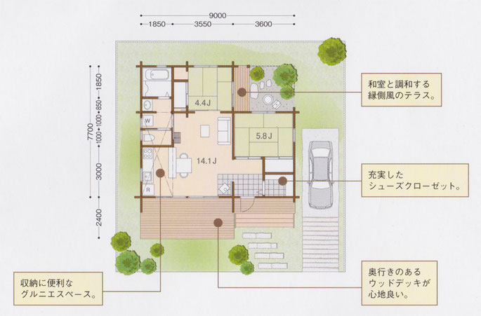 TALOログハウス　ニュー平屋モデル　HI-38　図面例