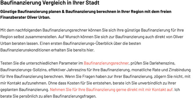 Baufinanzierungen, Forward-Darlehen, Anschlussfinanzierung. Annuitätendarlehen. Zinsbindung, für 80339 München-Schwanthalerhöhe - www.oliverurban.de