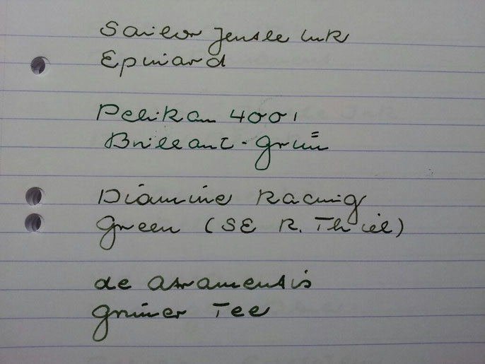 Von o nach u: TWSBI 540 F; Aurora Ipsilon F; Pelikan M215 F u. M400 F