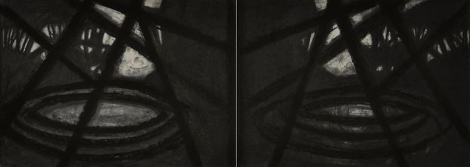 Down River Dark II- 6, 2010: charcoal & pastel on paper; 2 parts, total 56x152cm (series of 8)