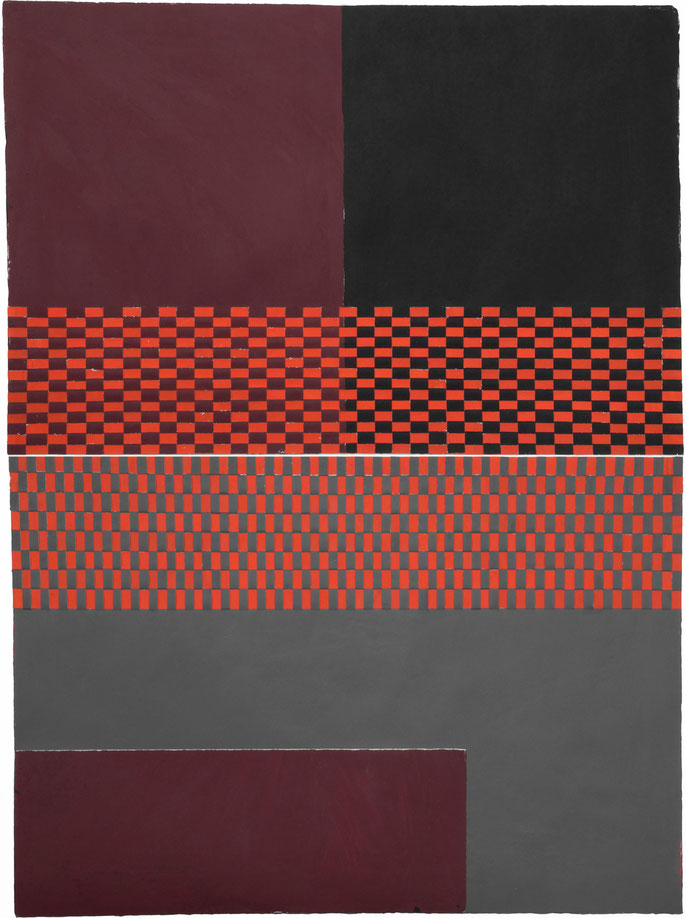 Code Maroon (unauthorized orange): acrylic and collage on paper (part woven); 150 h x 113w cm        (2 panels, each 113x75cm)