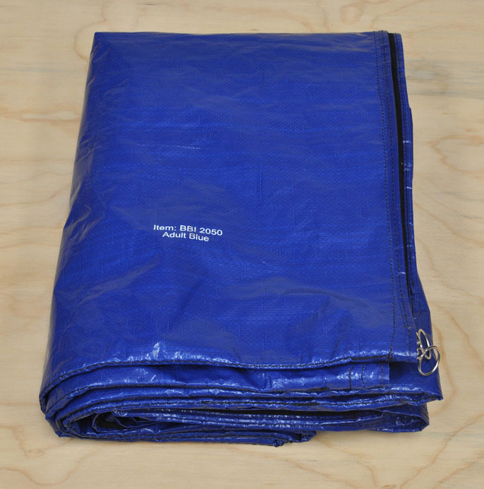 Folded: Deep Blue Sea (Code Maroon) -I: Australian regulation body bag (Item BBI 2050 – Adult Blue), inserted with hi-vis and velvet fabric, 92x240x1cm; 2014
