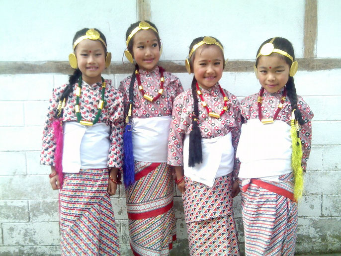 Girls in traditional Sikkimese dress