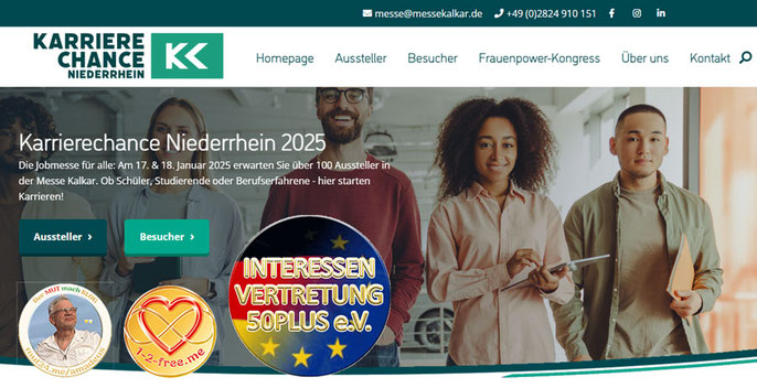 Datum, Zeit und Ort für den Karrierechance Niederrhein in Kalkar mit Amadeus und der Interessenvertretung 50PLUS e.V.