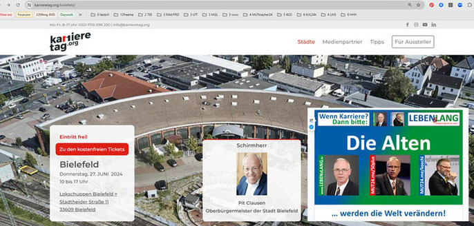 Datum, Zeit und Ort für den Karrieretag in Bielefeld mit den Alten, die die Welt verändern werden!