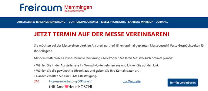 Datum, Zeit und Ort für den Karrierechance Niederrhein in Kalkar mit Amadeus und der Interessenvertretung 50PLUS e.V.