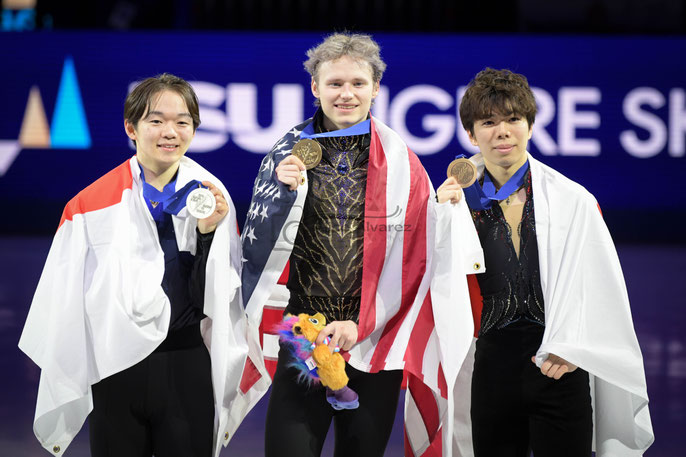 © Alice Alvarez / Yuma Kagiyama, Ilia Malinin et Shun Sato