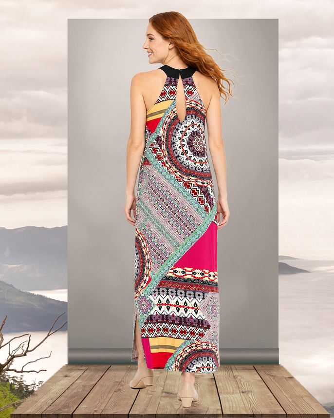 Boho-Outlet-Damenkleid aus 95% Viskose, 5% Elastan